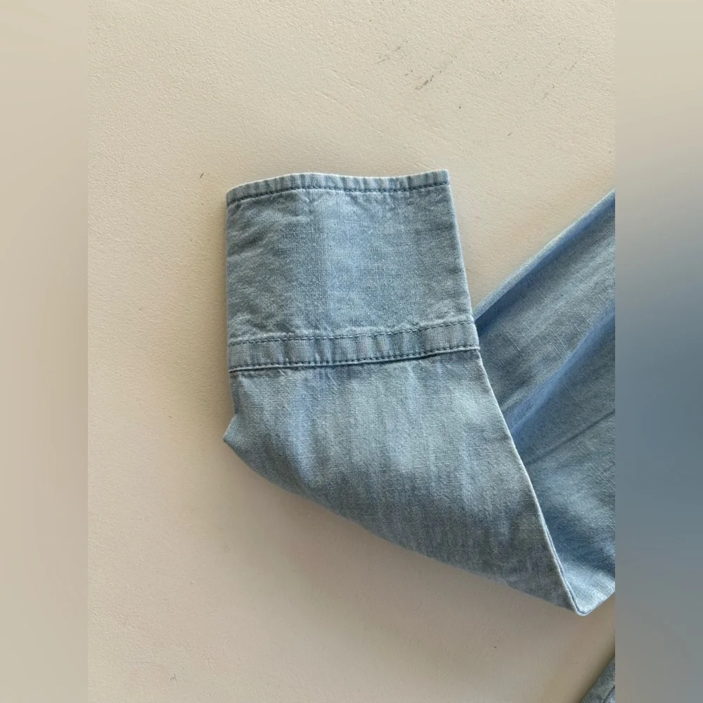 J Crew Blue Chambray Shirt Ruffle Peter Pan Collar Long Sleeve Women's Size 4 - Picture 15 of 15